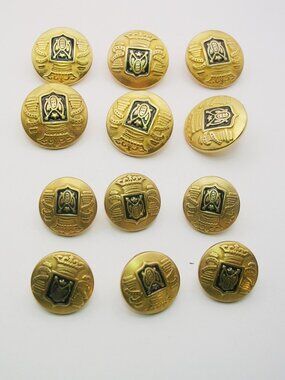 Vintage Dill Buttons gold tone Coat of Arms Shield Crest Lot of 12